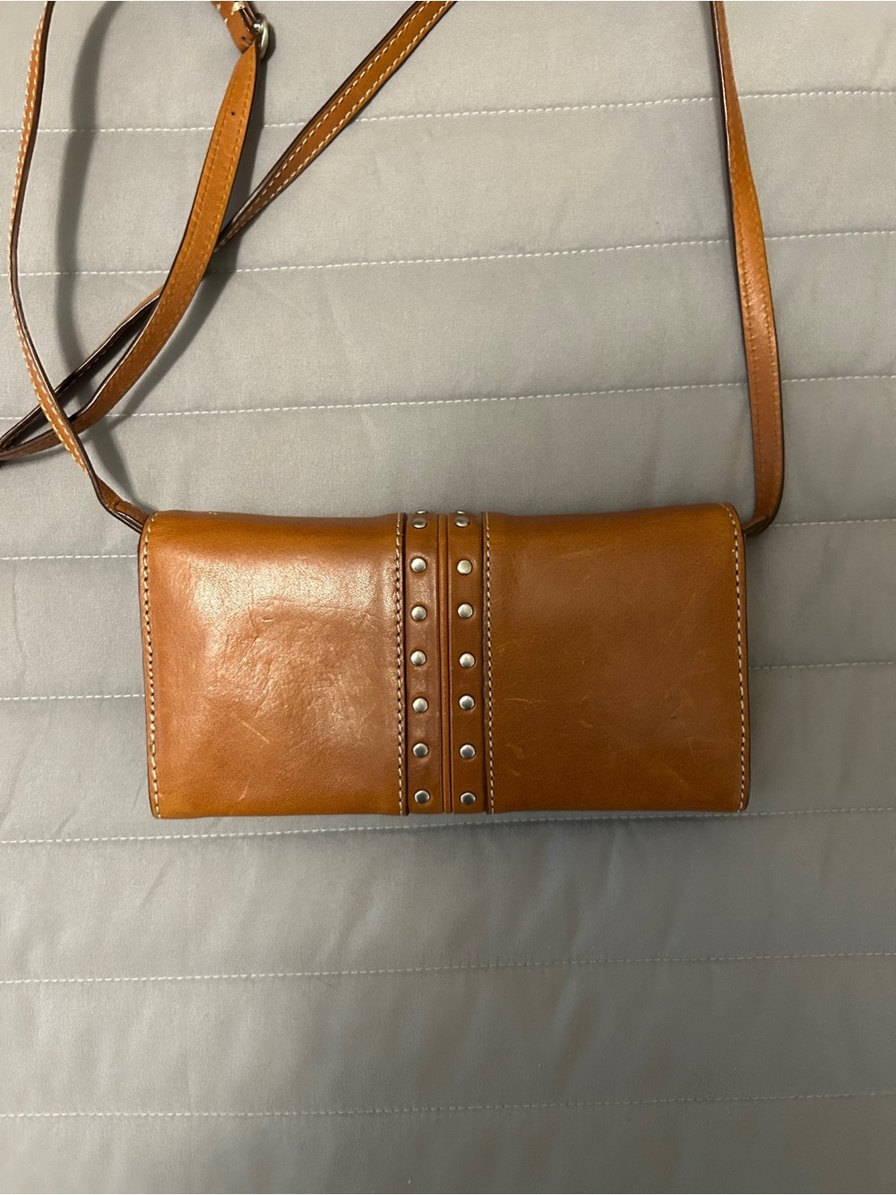Michael Kors Stud-Accent Tan Leather Crossbody Wallet - Picture 5 of 5